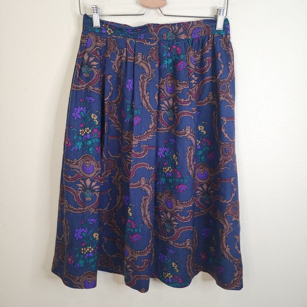 VTG Evan Picone Skirt Sz 12 Floral Wool Dark Academia Midi Skirt USA Union Made